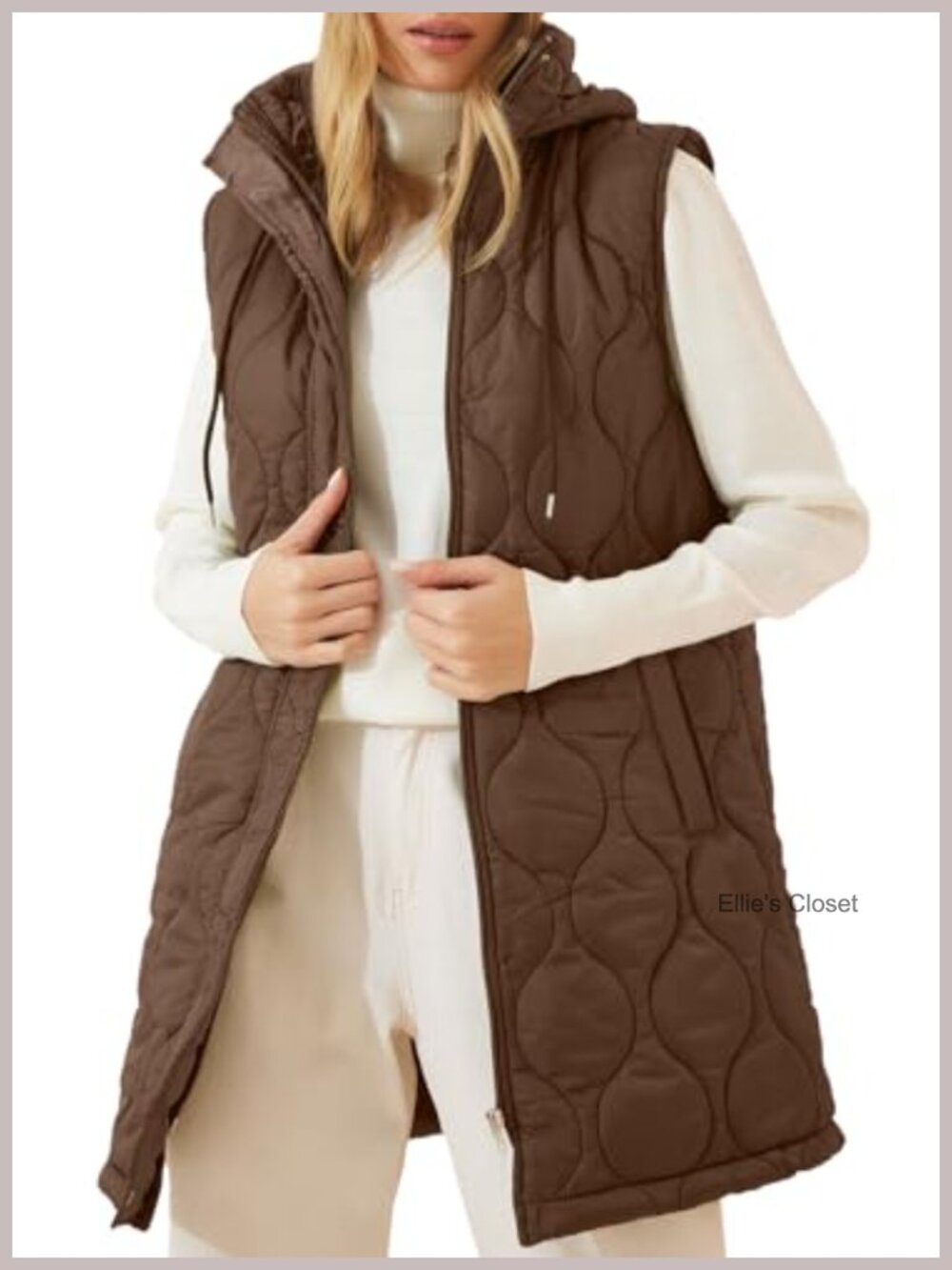 Womens Long Puffer Vest Hooded Quilted Zip Warm Winter Outerwear